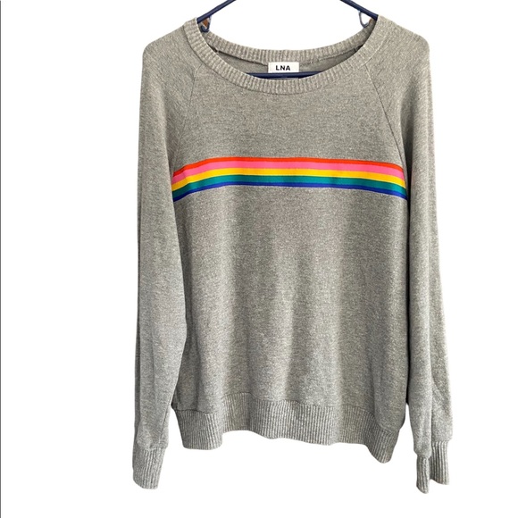 LNA Tops - LNA Gray Soft Tencel Rainbow Striped Sweater